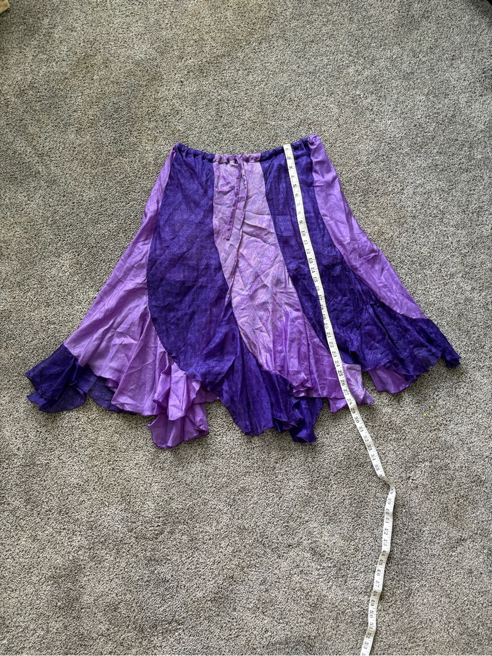 Vintage 90s Purple Patchwork Flowy 100% Silk Women's Whimsical Witchy Skirt - Picture 4 of 7